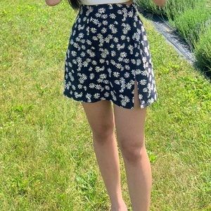 black suede floral skirt